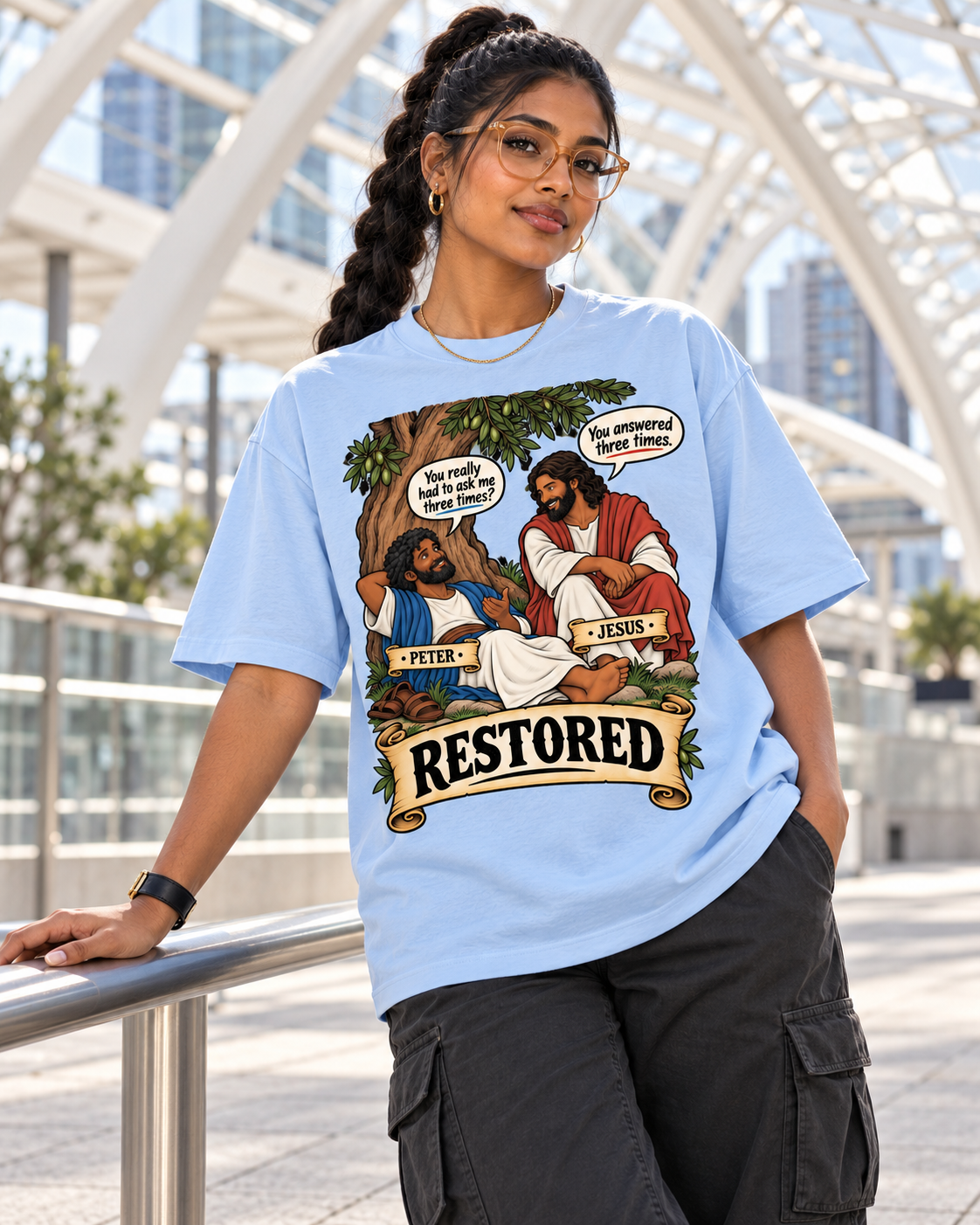 Adult,Restored,Christian,Faith,Apparel,Peter,Jesus,Scripture,John,21,Oversized,Shirt,cotton,face,to,Face