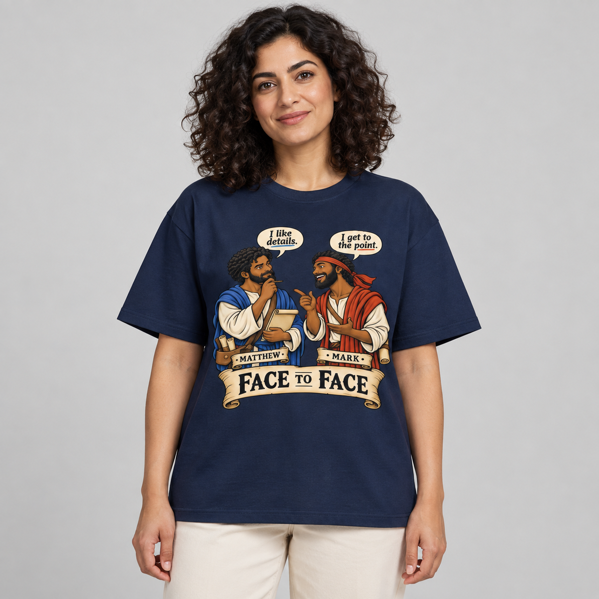 Face to Face Matthew & Mark Christian Graphic Tee | Oversized 100% Cotton Shirt