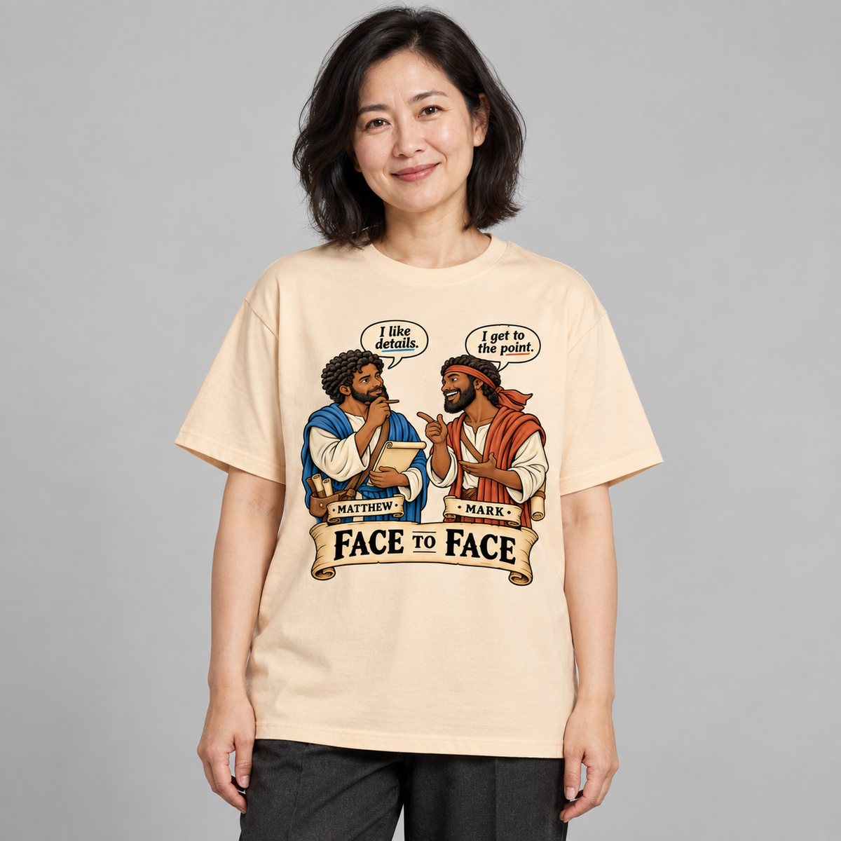Face to Face Matthew & Mark Christian Graphic Tee | Oversized 100% Cotton Shirt