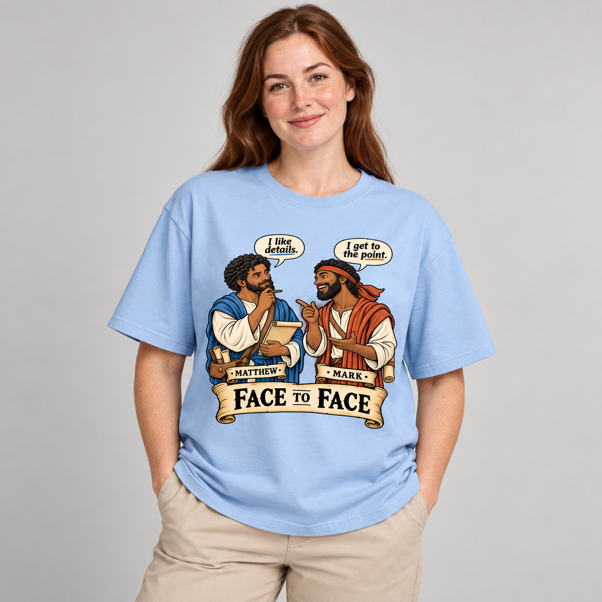 Face to Face Matthew & Mark Christian Graphic Tee | Oversized 100% Cotton Shirt