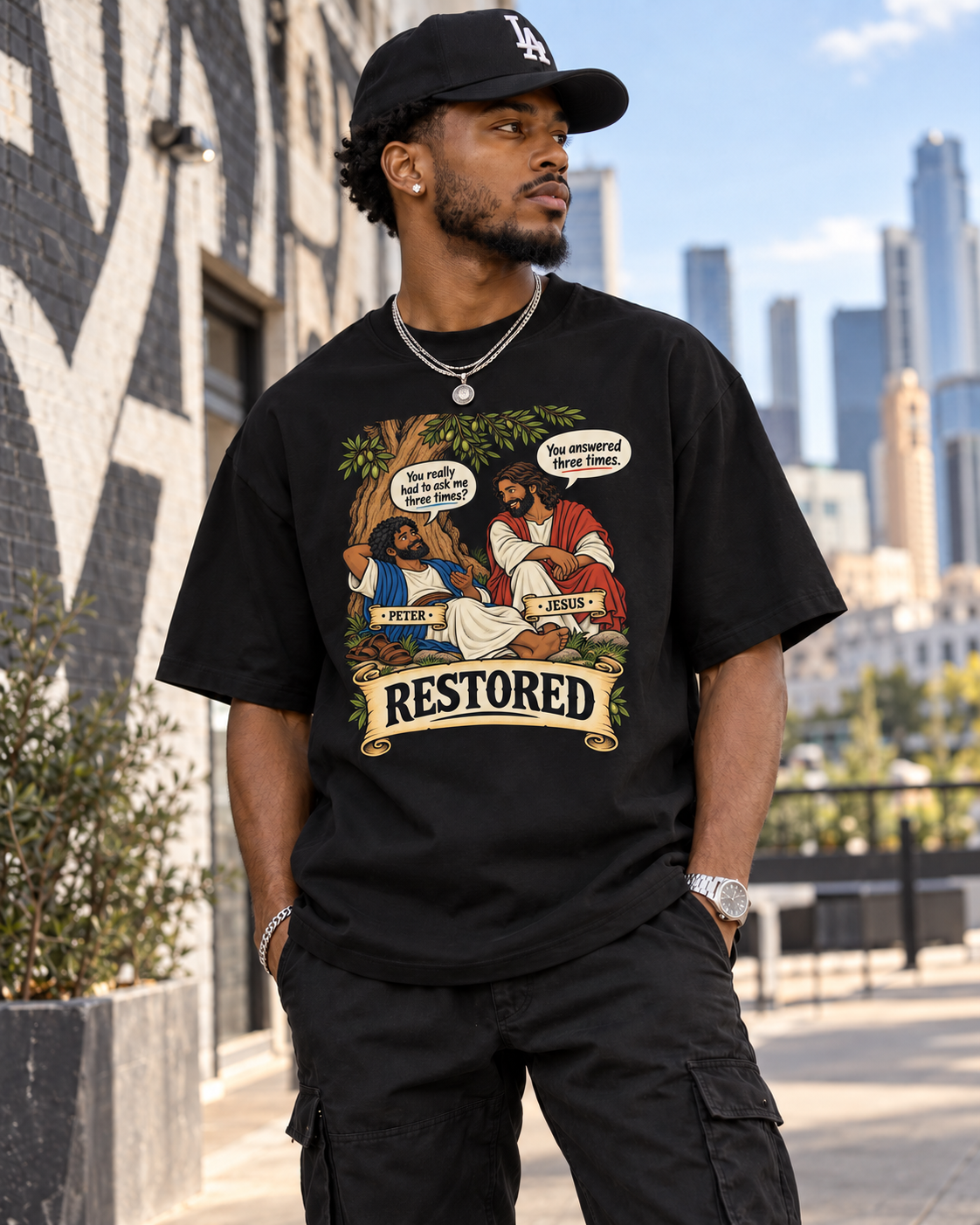 Adult,Restored,Christian,Faith,Apparel,Peter,Jesus,Scripture,John,21,Oversized,Shirt,cotton,face,to,Face