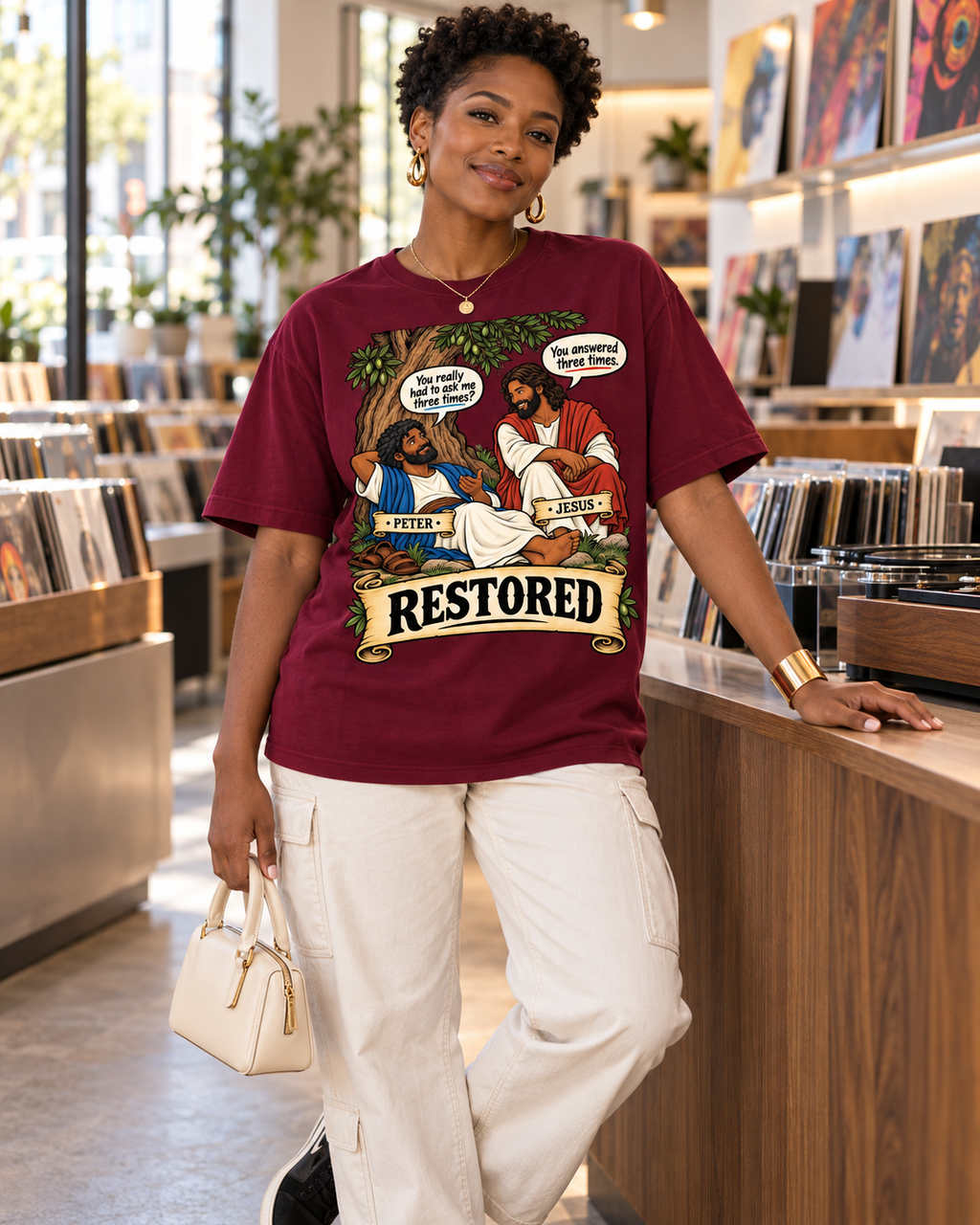 Adult,Restored,Christian,Faith,Apparel,Peter,Jesus,Scripture,John,21,Oversized,Shirt,cotton,face,to,Face
