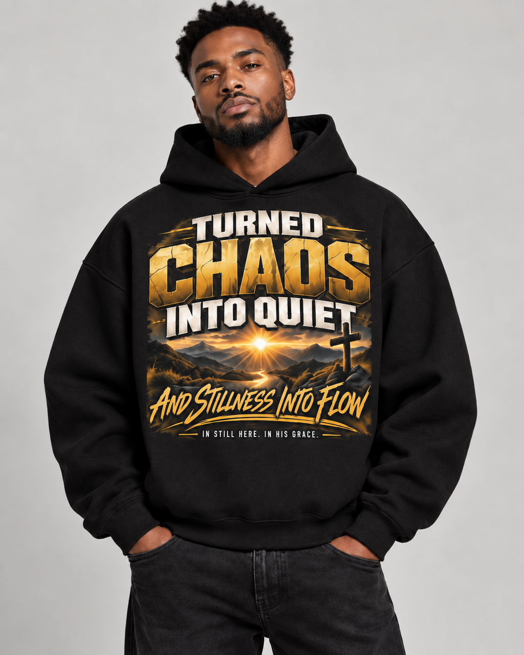 Turned Chaos Into Quiet Christian Boxy Hoodie | By His Grace