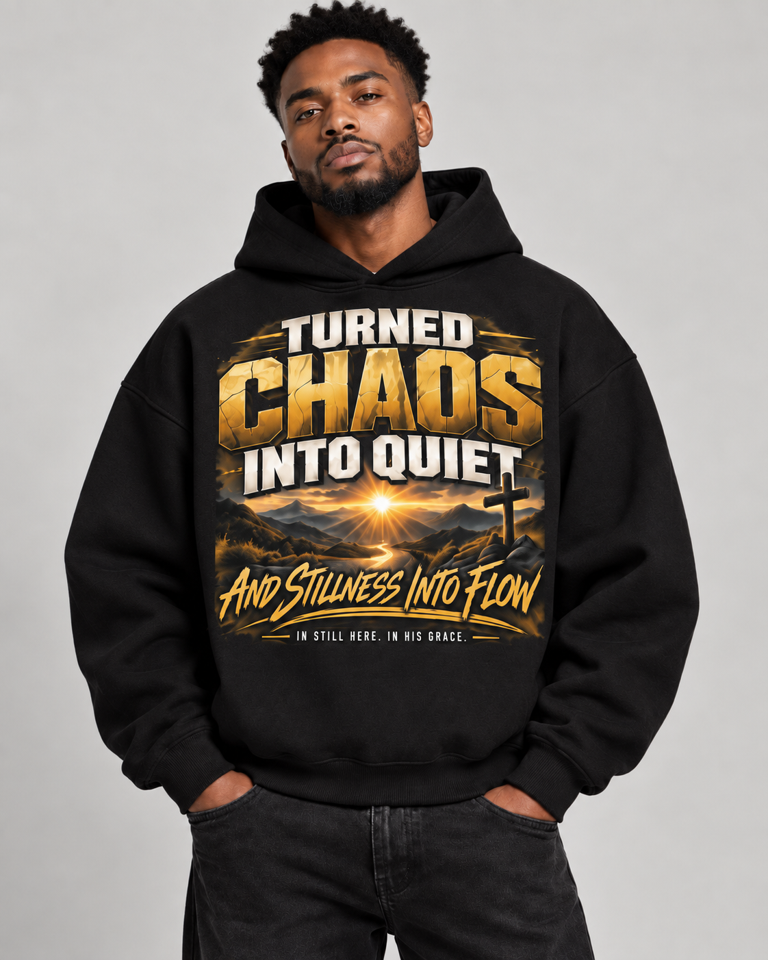 Turned Chaos Into Quiet Christian Boxy Hoodie | By His Grace