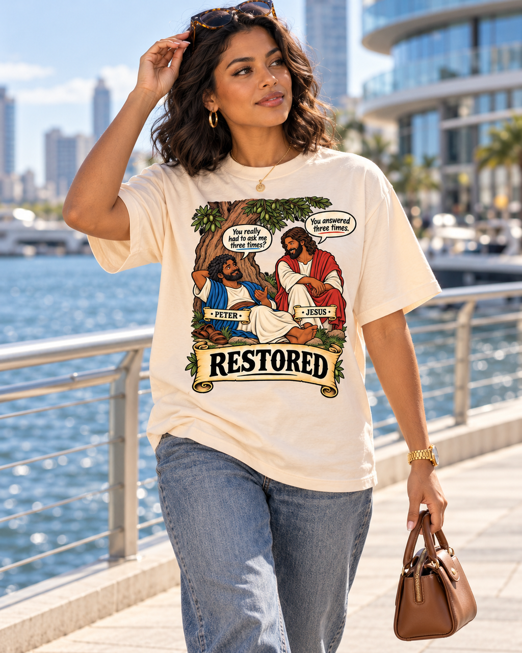 Adult,Restored,Christian,Faith,Apparel,Peter,Jesus,Scripture,John,21,Oversized,Shirt,cotton,face,to,Face