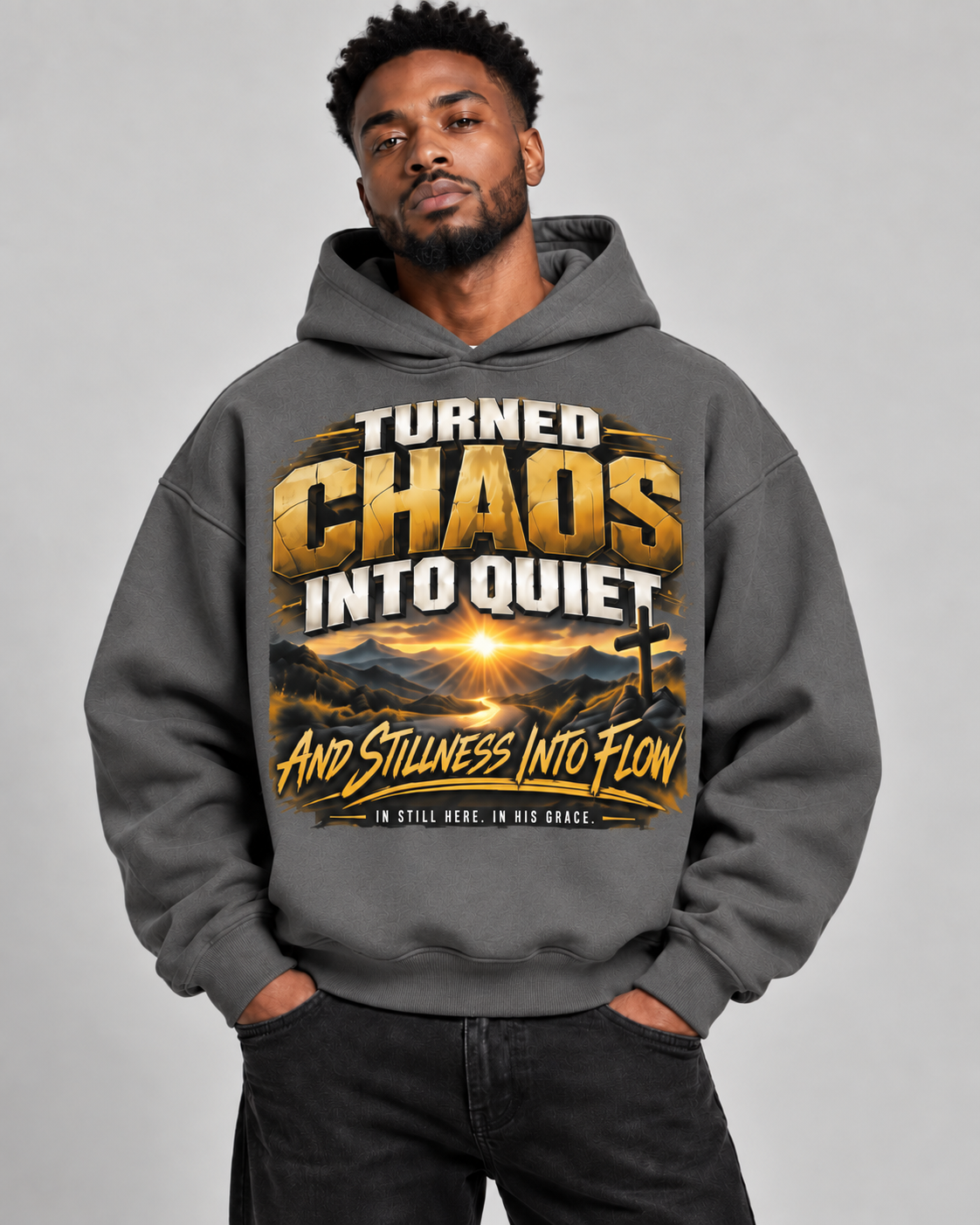 Turned Chaos Into Quiet Christian Boxy Hoodie | By His Grace