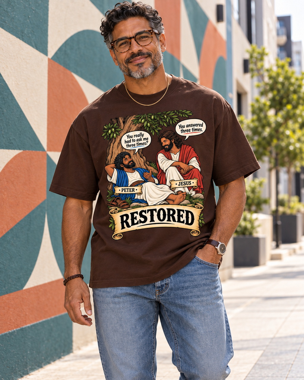 Adult,Restored,Christian,Faith,Apparel,Peter,Jesus,Scripture,John,21,Oversized,Shirt,cotton,face,to,Face