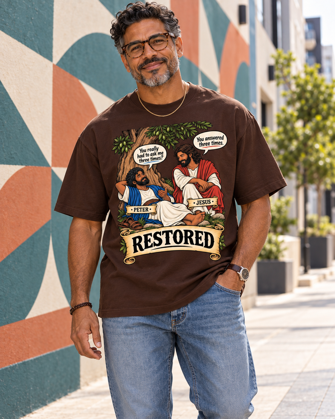 Adult,Restored,Christian,Faith,Apparel,Peter,Jesus,Scripture,John,21,Oversized,Shirt,cotton,face,to,Face